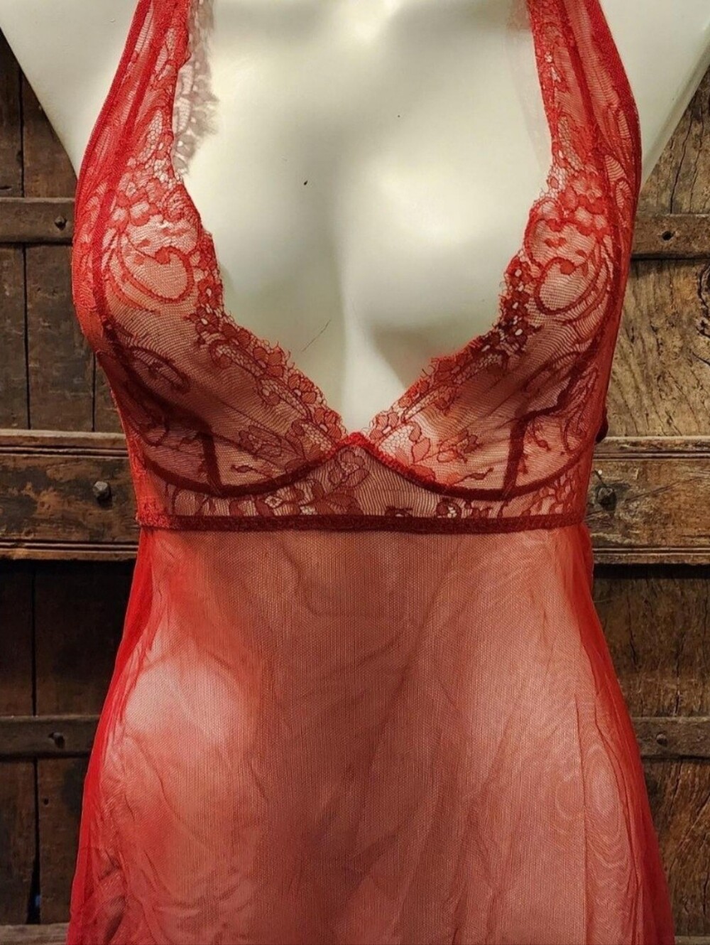 Blackheart Red Lace Plunge Sheer Chemise